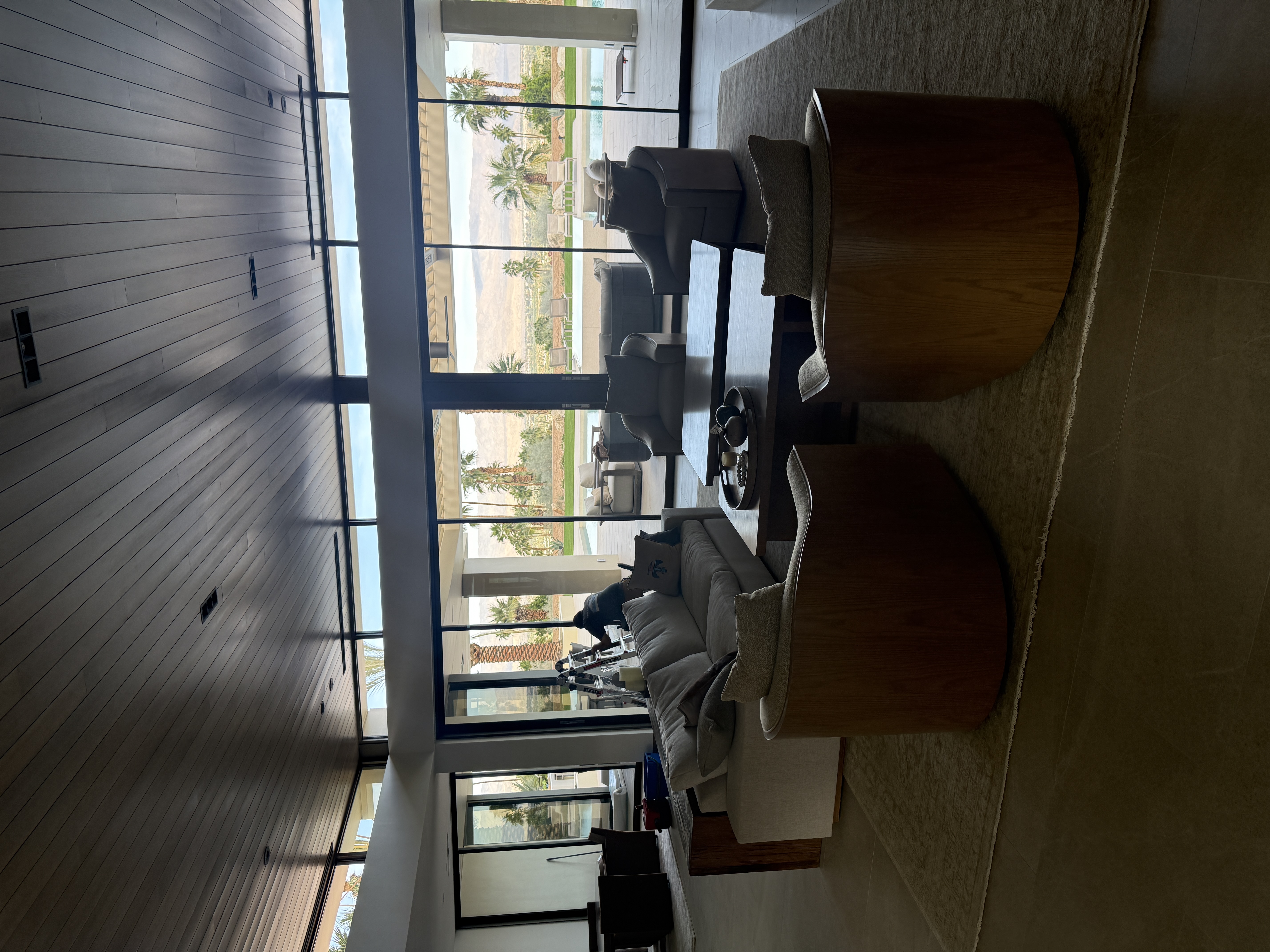 Luxury living room with panoramic clean windows